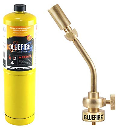 BLUEFIRE Solid Brass Pencil Flame Gas Welding Torch Head Nozzle Upgraded Full Metal Version Fuel by MAPP MAP Pro Propane CGA600 Cylinder (Torch with MAPP kit)