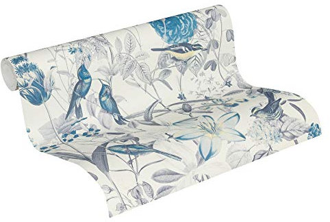A.S. Création papier peint intissé Exotic Life papier peint fleuri 10,05 m x 0,53 m bleu jaune gris 372763 37276-3