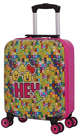 BBM Bags Play Date Trolley aus ABS Kunststoff, Reisetrolley mit BBM Minifigures Hey Motiv, Kindertrolley mit 30 Liter Volumen, Trolleykoffer mit 4 Doppellauf Rollen, Kinder Koffer Pink/Bunt