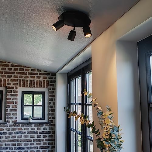 Qazqa - Modern Moderner BadSpot I Spotlight I Deckenspot I Deckenstrahler I Strahler I Lampe I Leuchte schwarz 3-flammig Spotbalken-flammig IP44 - Ducha - Stahl Rund - LED geeignet GU10