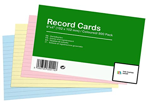 [800 Stück] Karteikarten A6 Liniert Farbige | Lernkarten A6 Liniert Farbige | Karteikarten Groß (6 x 4) 152 mm x 102 mm