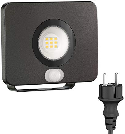 ledscom.de LED Gartenstrahler WEGA für außen, IP44, Bewegungsmelder, Stecker, schwarz, 11,9 W, 880lm, weiß