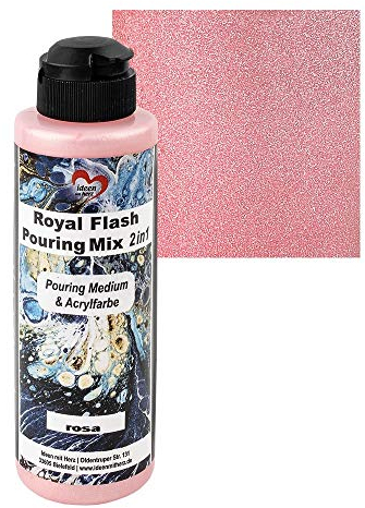 ideen mit herz Royal Flash Pouring Mix 2en1 | Medium de lissage et Peinture Acrylique métallique avec Effet Paillettes | 180 ml | Pas besoin de mélanger avec Fluide ou Huile de Silicone (rose)