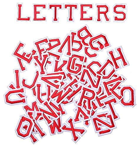 AXEN 52pcs Alphabet A to Z Patches, Iron on Sew on Letters for Clothes, Classic Red