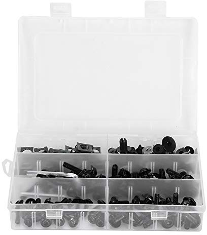 Qiilu vis cpour Arenage moto, 173 pièces Kit de boulons de carénage de moto vis de carrosserie de pare-brise écrous matériels pour moto(Noir)