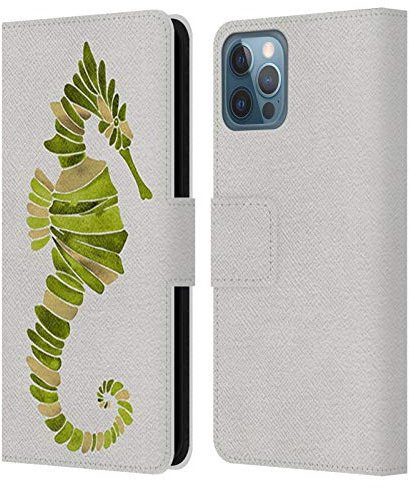 Head Case Designs Officially Licensed Cat Coquillette Seahorse Green Sea Leather Wallet Case Compatible With Apple iPhone 12 / iPhone 12 Pro
