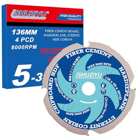 LSHUZIYU 136mm-4PCD, Centre hole 20mm, Polycrystalline Diamond Tipped 4 PCD, Hardie blade, Fiber Cement Board Circular Saw Blade