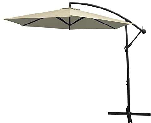 Monster Shop 3m Cantilever Garden Parasol Banana Hanging Umbrella Winding Crank Shade Patio Outdoor Sun Shade Tilt UV Protection | Cream