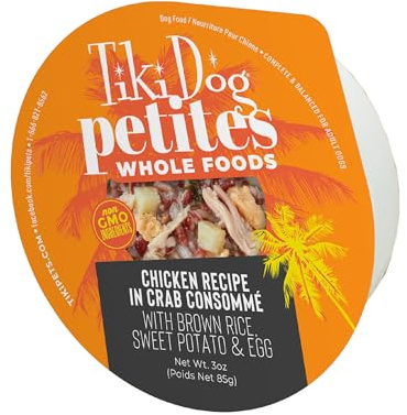 Tiki Dog Petites Whole Foods Wet Dog Food, Chicken in Crab Consomme, 3 oz. Cup (4 Count)