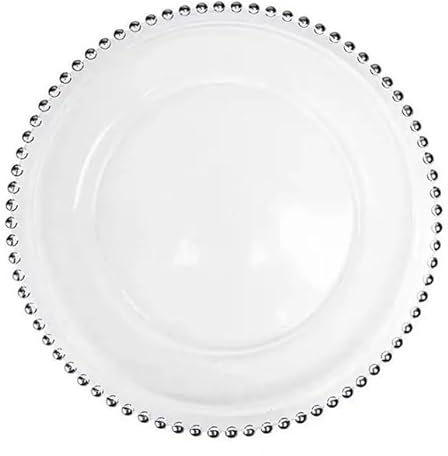 XL Teller aus transparentem Glas 33 cm mit Silberrand (1), 1x Glasteller mit Perlen Extra Groß, Platzteller Dekoteller Servierteller für Hochzeiten, Taufen, Geburtstage, Weihnachten & Partys, Mehrweg