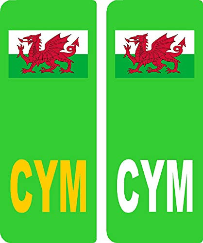 2 x CYM Wales Green Electric/EV/Hybrid Welsh Flag Car Number Plate Vinyl Stickers United Kingdom by Ellis Graphix