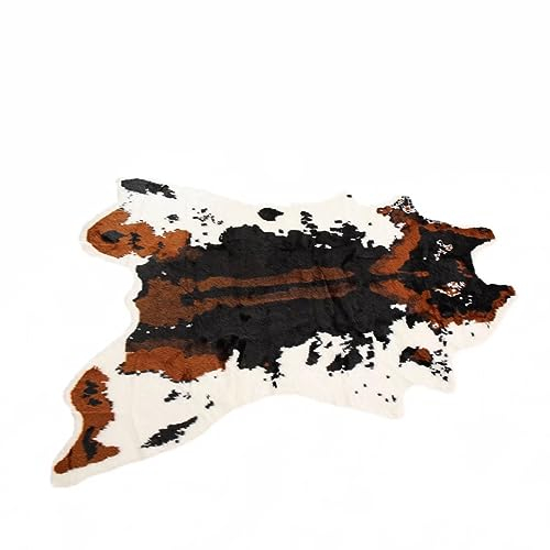 Plancholo Großer Kuhfell-Teppich mit Tiermotiven, Kunstfell-Teppich, 2,1 x 1,6 m, Schwarz / Braun