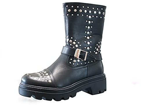 IVACHY Women Boots Chunky Block Heels Studded Zip Comfort Ladies Winter Shoes Size UK 3-13