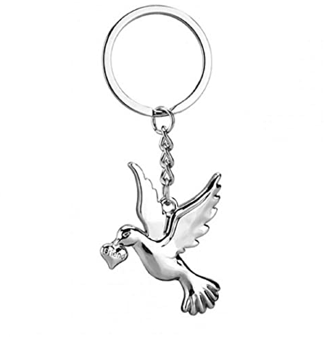 Taube mit Herz Schlüsselanhänger Figur 5cm Metall | Geschenk | Kinder | Mädchen | Damen | Frauen | Jungen | Vogel | Tier | Friedenstaube |