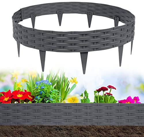 VA-Cerulean Kunststoff Rasenkante,50M Rattan-Optik Beeteinfassung,Beetumrandung Palisade,Gartenpalisade,Beetzaun,Randsteine,Anthrazit,1 Element (L x H): 100 x 20cm,50 Stück