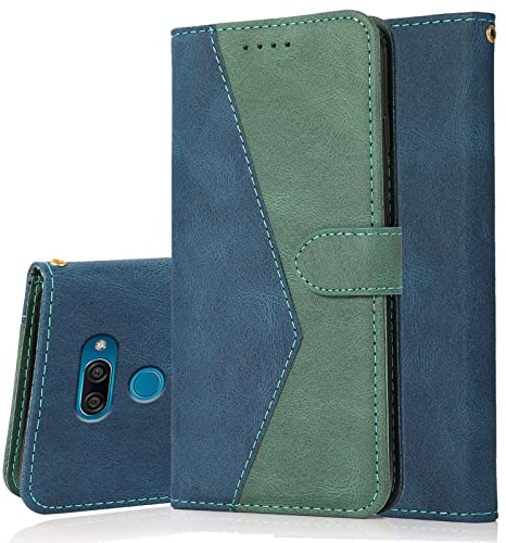 Radoo Kompatibel mit LG K50 / Q60 Hülle, Premium PU Leder Tasche Case Klappbar Handyhülle mit [Kartenfach] [Magnet] Cover Flip Case 360 Grad Rundum Komplett-Schutz Klapphülle (Blau Grün)