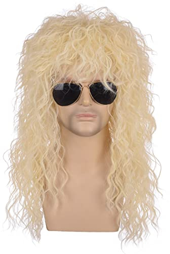 ATAYOU Blonde Lange Vokuhila Mullet Perücke - 80er Jahre Punk Heavy Metal Retro Rocker Disco Halloween Cosplay Unisex (Blond 723)