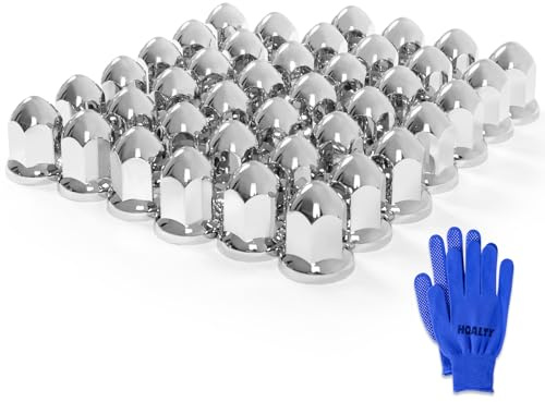 HQALTY 40Pcs Lug Nut Covers 33mm Bullet Flanged ABS Chrome Plastic Anti-Rust Push-on Nut Cover Caps for Semi Trucks