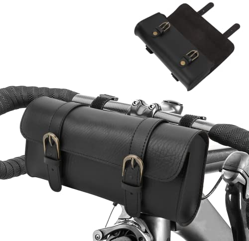 Serlium Sacoche Velo Guidon, Cuir PU Porte Bagage Avant Velo Pliant Outil De Rangement Sacoche Avant pour Vélo pour Vélo De Route De Montagne Cadre Avant De Vélo De Montagne