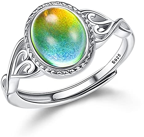Krfy Stimmungsring Silber 925 für Frauen, Ovaler Solitärring, Temperaturregelungsringe keltischer Knoten Farbwechsel Stapelringe Zirkonia Ringe für Damen Geschenkschmuck für sie