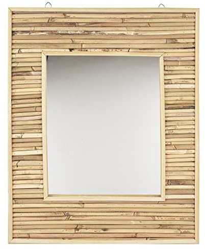 URBNLIVING Rectangle Wall Hanging Mirror Bamboo Wooden Framed for Bedroom Bathroom Bedroom Vanity Decoration