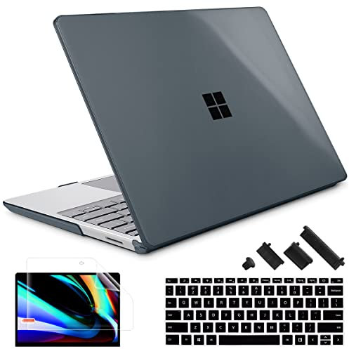 May Chen Compatible with Microsoft Surface Laptop Go 3 Go 2 Go 1 12.4 Inch Model 1943 2013 (2023 2022 2020 Release), Plastic Hard Shell Case with Screen Protector + Keyboard Cover, Crystal Black