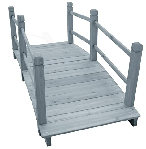 Keketa Pont de jardin en bois, pont extérieur avec double rampe, pont décoratif pour cour, pelouse, ruisseau, étang, allée, 140 x 60 x 56 cm, gris