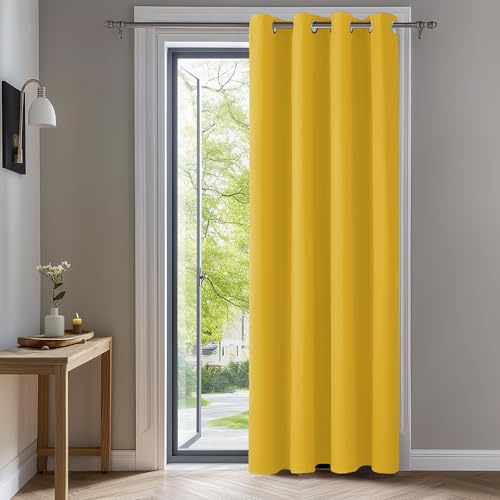 Deconovo Blickdichte Thermogardinen mit Ösen Verdunkelungsvorhänge Senfgelb | 1 Stück, H245 x B140 cm, Ösenvorhang, Blackout Curtain, Abdunkelnd, Kälteschutz, Sichtschutz für Wohnzimmer, Gardinen