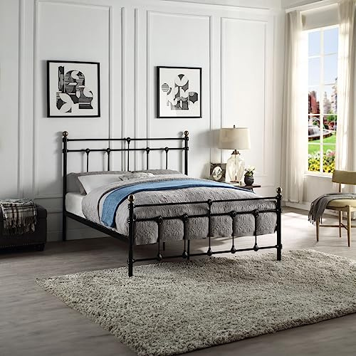 SlumberWorx BAYFORD TRADITIONAL BLACK METAL BED FRAME - SINGLE/SMALL DOUBLE/DOUBLE/KING SIZE WITH MATTRESS OPTIONS (No Mattress, King (U.K. Standard))