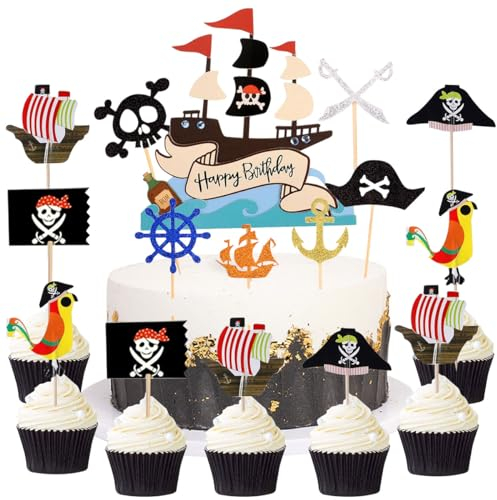 31 Stück Piraten Tortendeko, Piraten Geburtstag Cupcake Deko, Piraten Kuchen Deko, Piraten Muffin Deko, Piraten Cupcake Topper, Piraten Kuchendeckel für Geburtstag Themen Party