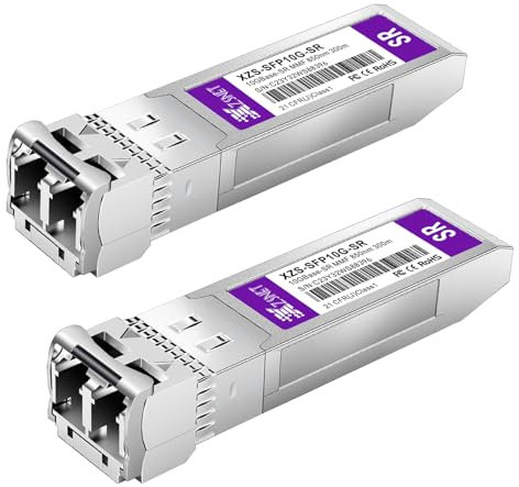 XZSNET 10GBASE-SR SFP+ Transceiver, Module 10G SFP+ vers LC en Fibre Optique multimode pour Cisco SFP-10G-SR, Ubiquiti UniFi UF-MM-10G, Mikrotik S+85DLC03D, Meraki, Netgear, D-Link et Plus, 2 pièces