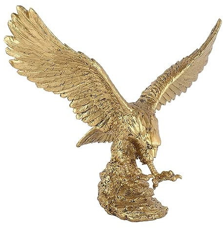 Wnvivi Adler-Statue aus Kunstharz, Dekorative Goldene Fliegende Adler-Statue, Skulptur, Heimdekoration, Tierfigur aus Kunstharz für Büro-Desktop-Display