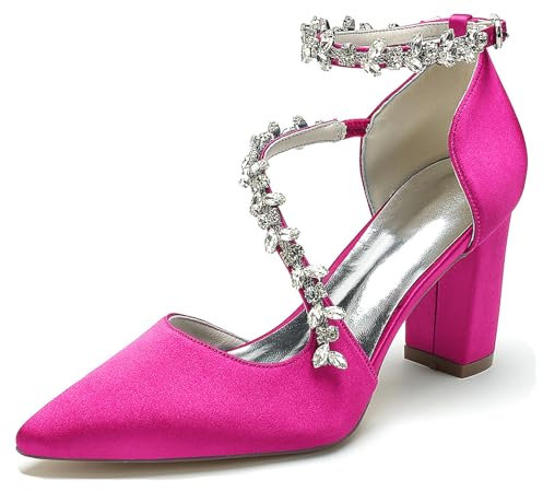 Hanfike Donne Elegante Partito Tacchi Catene A Punta Punta Matrimonio Prom Décolleté con Strass JY176, Rosa, 37 EU