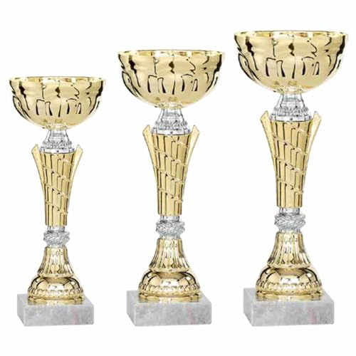 Generico Tris Coppe Trofei – 3 Coppe Premio – Coppe Personalizzabili – Altezza Ideale per Eventi e Premi Sportivi – Base Resistente in marmo – Per Bambini, Adulto e Tornei