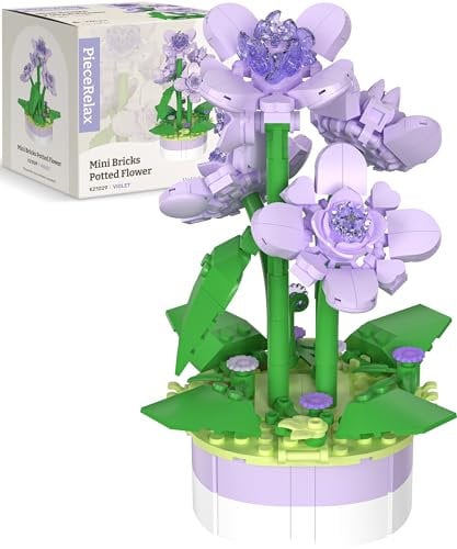 PieceRelax Mini-Ziegel Blumenbausatz - Mini Bricks Potted Violet [KZ1029], Kreatives DIY-Set für Home-Accessoires, für Erwachsene