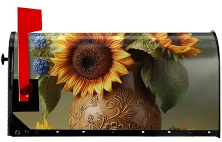 Vase Sunflower Print Mailbox Cover Standard Size 21x18 in Waterproof Magnetic Mailbox Wraps Spring Summer Post Letter Box Cover for Home Garden Outdoor Decor