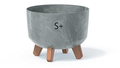 MELTOM Blumentopf Schale mit Füßen Einsatz Blumenschale Kräutertopf Übertopf (Grau Beton, S+ 23,5cm)