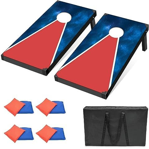 Cornhole Spiel Verordnung Größe 90cmx60cm, Sackloch Spiel mit Corn Hole Spiel mit 2 Boards, 8 Wurfbeuteln und Transporttasche Cornhole Spiel für Strand Erwachsene Wettbewerbe Wurfspiel Corn Hole