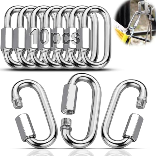 Ziamzra 10 Stück Schraubverbinder Edelstahl V4A Schraubkarabiner Ø4mm Kettenverbinder Schwerlast M4 Schraubnotglied Schraubverschluss Ovale Kettenglied für Schaukel Hängematten Wandern Angeln Camping