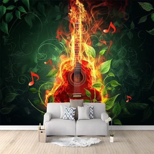 Papier Peint de Photo Feuilles De Guitare Flamme 300 x 210cm Papier Peint Panoramique Papier Peint intissé Murale Pour Chambre De Fille, Garçon, Chambre De Bébé Salon Chambre Décor