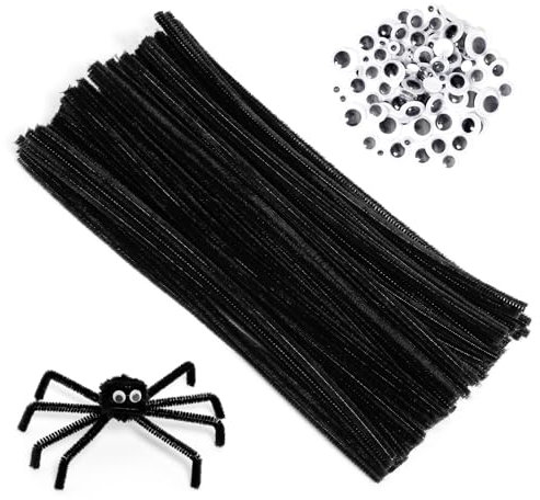 200 Stück Pfeifenreiniger, Schwarz Pfeifenputzer zum basteln Chenilledraht Pfeifenreiniger Pipe Cleaner mit Googly Eyes für DIY Handwerksprojekte Dekorationen (Schwarz)