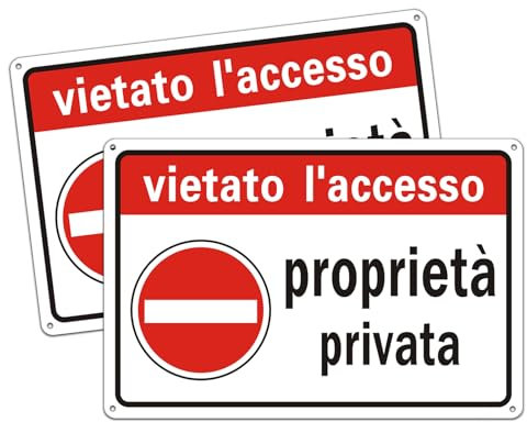 2pz Cartello Proprieta Privata vietato l accesso Metallo, Cartelli Alluminio Targa Riflettente 30cm x 20cm, Impermeabile e Resistente ai Raggi UV