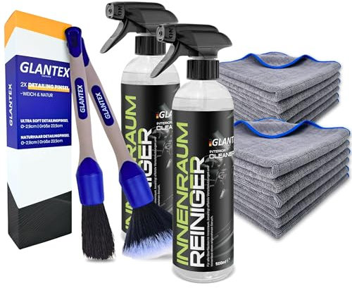 GLANTEX® Innenraumreiniger – Cockpitreiniger ph neutral (500ml) - porentiefe Reinigung für Kunststoff, Leder & Polster, Cockpitpflege Auto - Cockpit Reiniger Auto - Innenraumreiniger Set