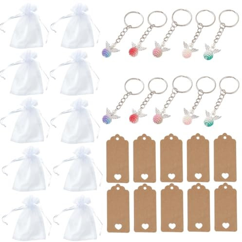 KSJEHW 30 Piezas Llavero ángel de la Guarda, Detalles Regalos Boda, Bautizo Comunion con Bolsas de Organza y Etiquetas Bautizo, Adecuado para Regalos Comunión para Invitados(Estilo 2)