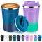 Volhoply 340ml 12oz Double Wall Insulated Vacuum Travel Coffee Mugs with Flip Lid Bulk 2 Pack,Reusable Stainless Steel Leak Proof Coffee Cup,Cafe Thermal Tumbler for Hot & Cold Drinks(Mix,2 Set)