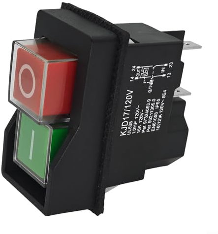 CNANRNANC KJD17 - Interruttore a pulsante elettromagnetico, 4 pin, 120 V/220 V, 16 A, per attrezzi da giardino, impermeabile, magnetico, di sicurezza
