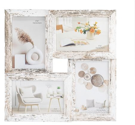 Tutee Cornice Per foto，Robusta cornice in legno MDF，Cornici foto multiple da parete，Portafoto da parete multiplo，Decorazioni Murali，Cornici 10x15cm x4PZ (Bianco)