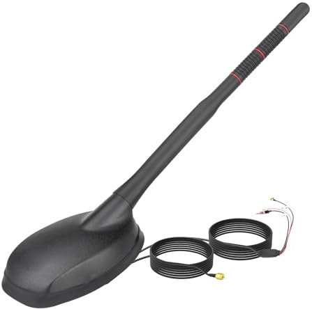 Eightwood Aktive DAB/DAB+ Antenne Auto Digital Radio GPS DAB FM Antenne Auto Dachantenne Autoantenne mit Verstärker with SMB/SMA Stecker DIN Adapter Auto Radio Splitter Amplifier 5M Verlängerung Kabel