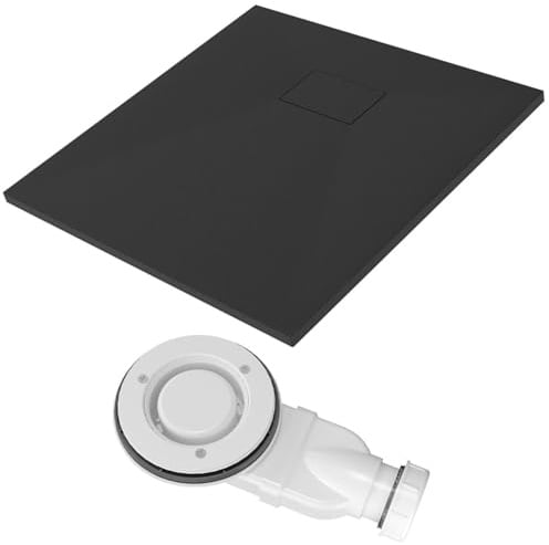 SMC Duschwanne 120x90cm flach schwarz mit Ablaufgarnitur Duschtasse quadratischess Duschbecken