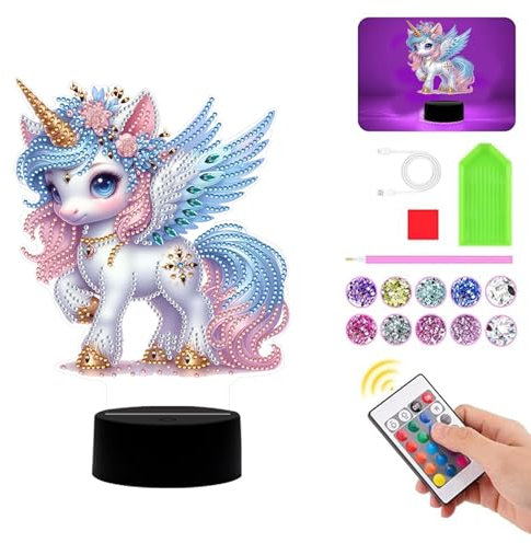 Demiawaking Diamond Painting Nachtlicht Tischdeko Bastelset, Diamant Malerei Nachttischlampe Tischlampe LED, DIY 5D Diamant Painting Lampe für Geburtstag Geschenke (Einhorn 02)